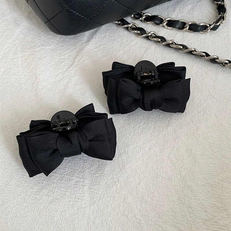 1/2 Pcs Black Fabric Bowknot Hair Claw Clips Women Cute Small Double-sided Acrylic Bangs Shark Clip Hairpins Accessories Sets