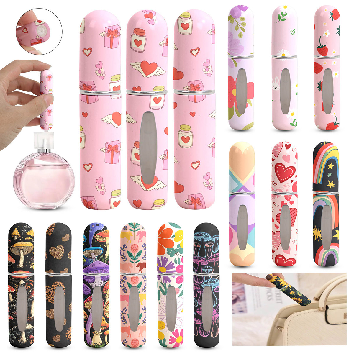 1/3pcs Portable Travel Perfume Bottle Mini Printed Flower Bottle Series - 5ml Portable Perfume Sprayer,Colorful Printing Pattern