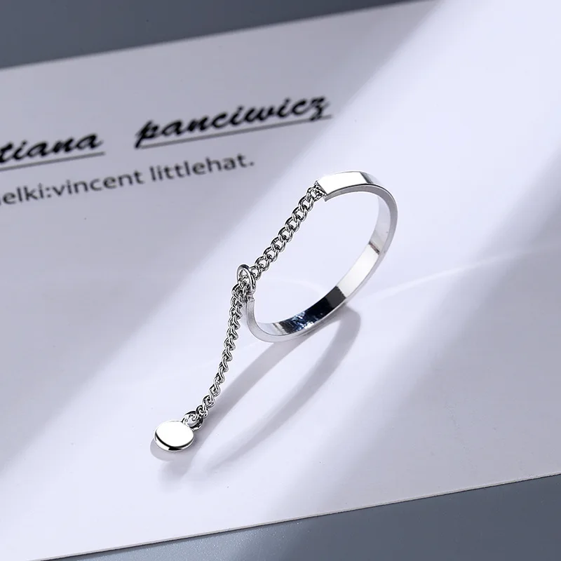 A Girl 1Pcs Chain Tassels Ring Adjustable Simple Korean Fashion Women Party Ring Finger Korean Silver Color Jewelry