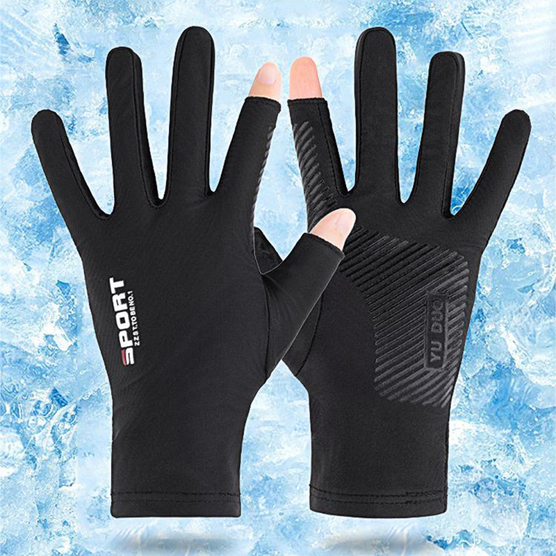 ST 1Pair Ice Silk Motorcycle Gloves Breathable Ice Silk Non-Slip Anti-UV Outdoor Sports Rider Gloves Protective Hand Gloves