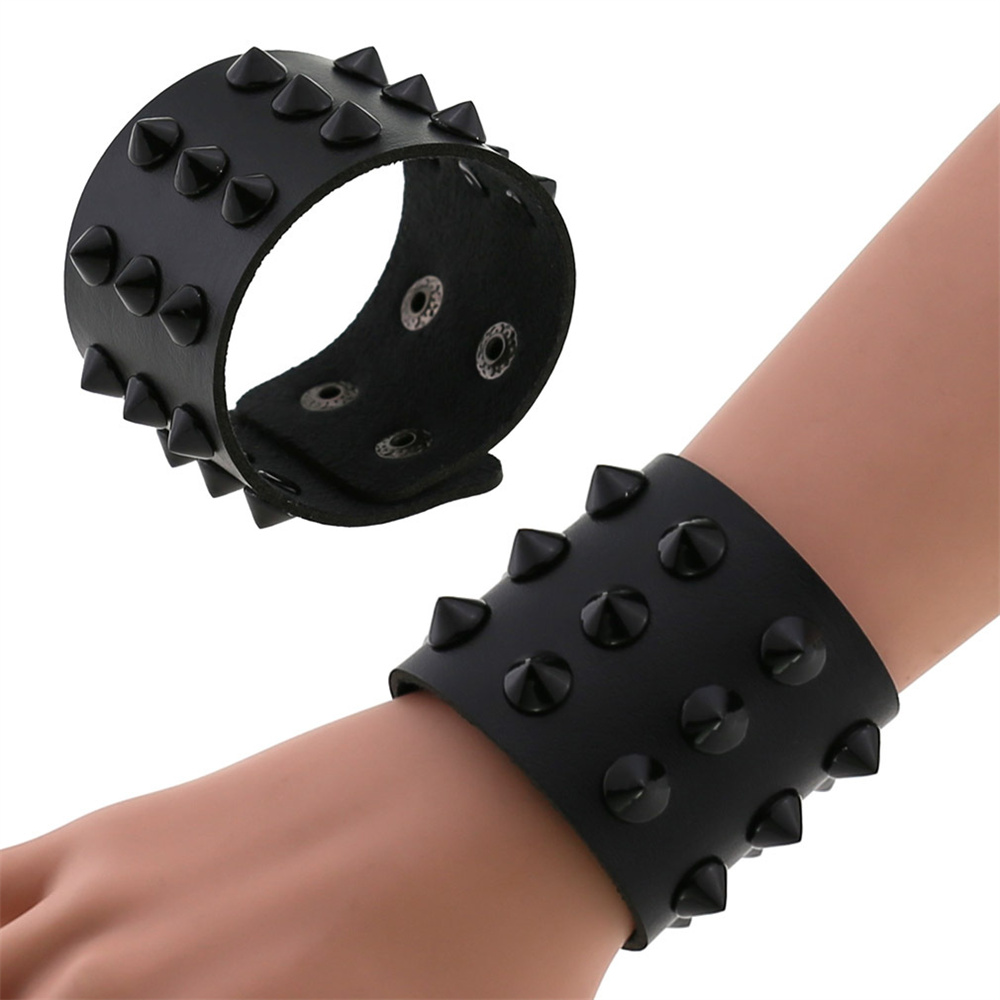 2025 New Red Black Pu Leather Spike Plastics Cuff Bracelet Wristband Rivets Stud Charm Wrap Bangle for Women Jewelry