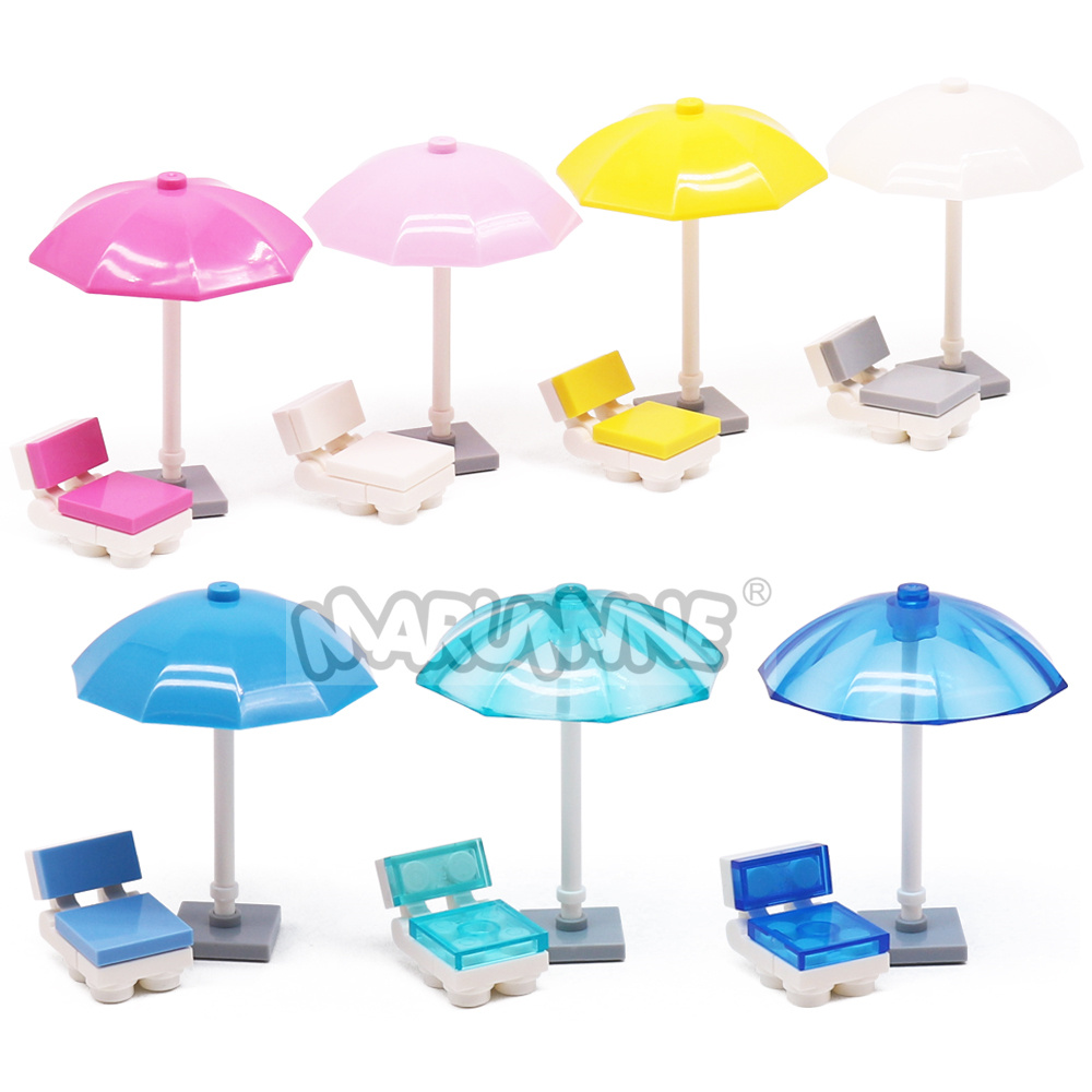 Marumine 48PCS MOC Building Blocks Accessories Umbrellas Chairs Compatible with 4094 3068 4095 City Street View Bricks Parts