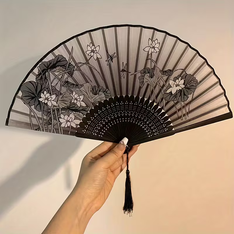 Chinese Tassel Fan - Folding Hand Fan, Ancient Style Portable Dance Fan, Wedding Fan, Hanfu Qipao Accessory, Home Decoration
