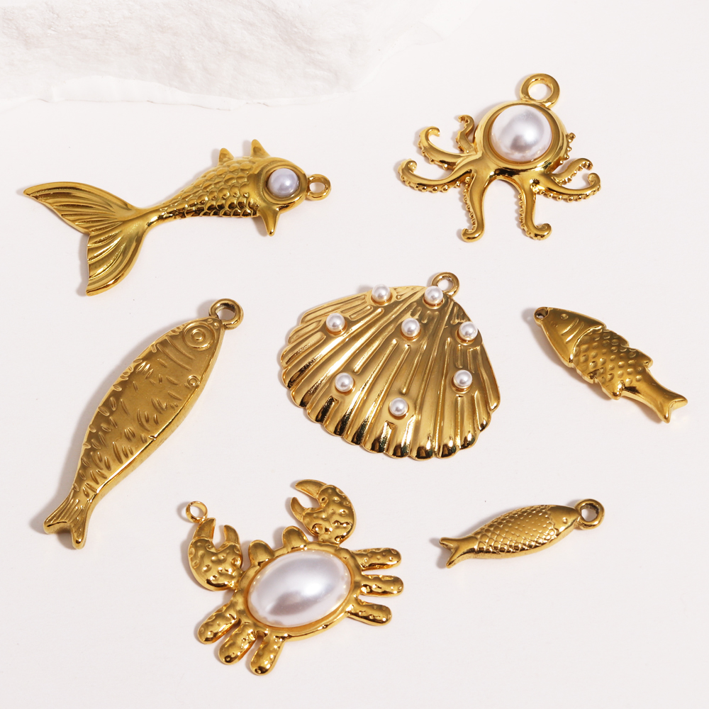 3pcs/Lot Wholesale Stainless Steel Natural Stone Anemone Starfish Diy Charms Dolphin Conch Necklace Pendants Butterfly Jewelry pen gpt