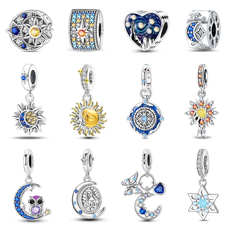 Classic 925 Silver Color Zircon Luminous Star Chart Sun Moon Charms Beads Fit 3mm 925 Original Bracelets Fine DIY Jewelry Making
