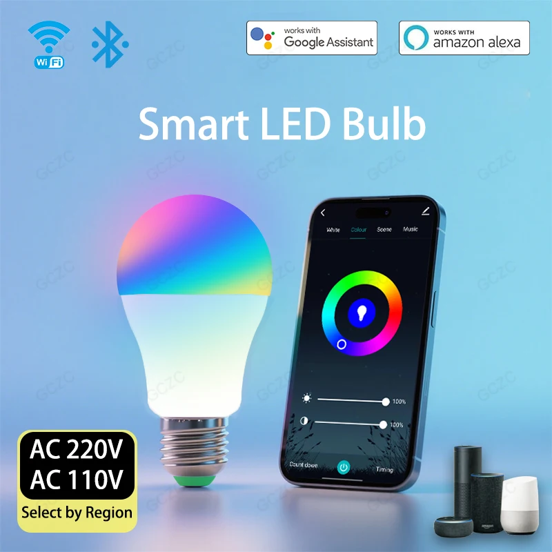 Wifi/BLE Smart Led Light Bulb Alexa Led Lamp E27 RGB 110V 220V Smart Lamps For Assistant Smart Home lightify