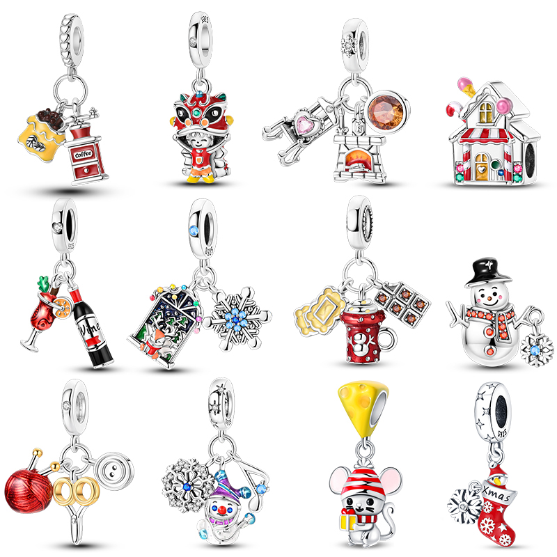 New Fireplace Snowman Sweater Sweet Romantic Winter Theme Charms Beads Fit Pan 925 Original Bracelets DIY Fine Jewelry