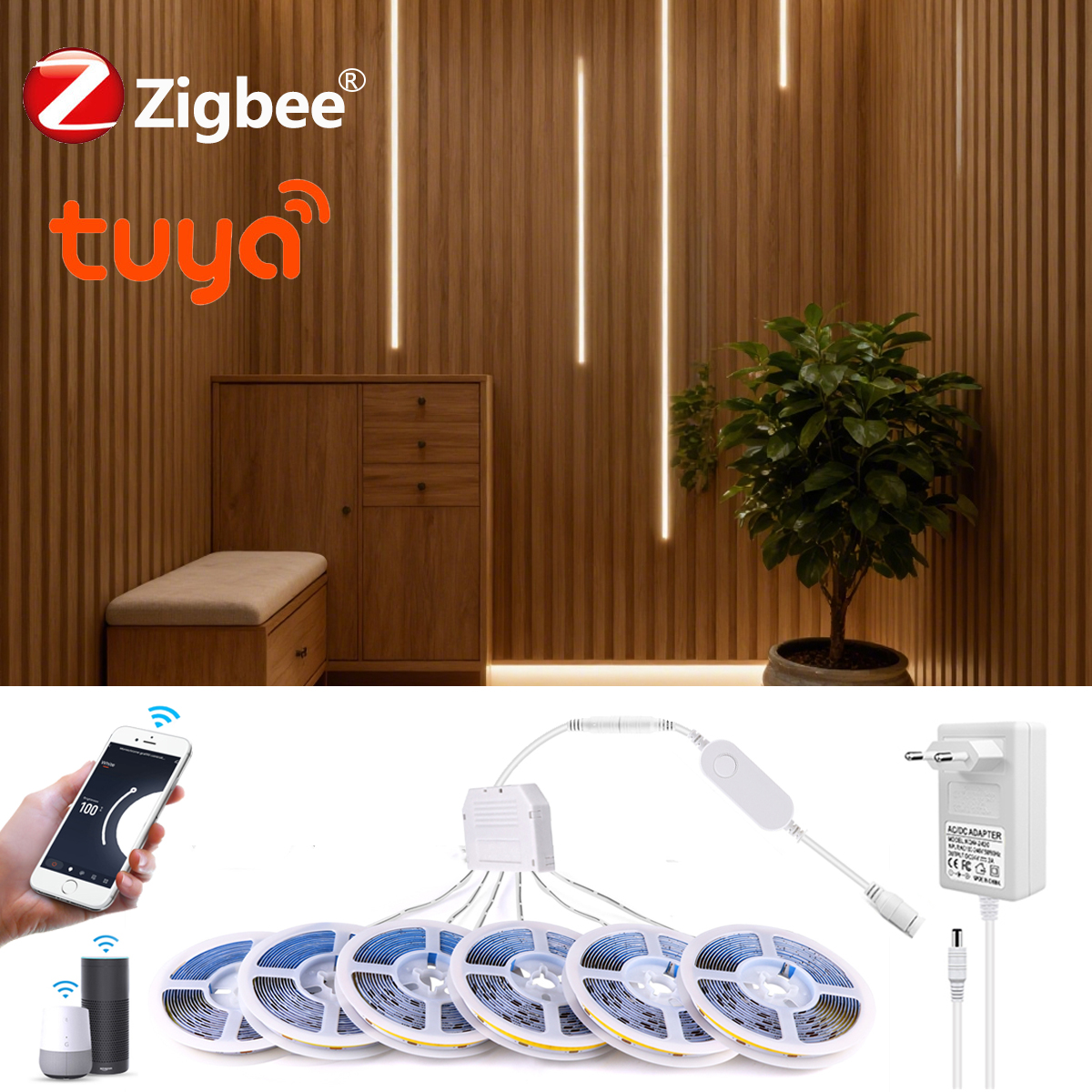 12V LED Soundproof Panel COB Light Strip Smart Zigbee Tuya APP Control Wall Lamp for Show Cabinet Night Decor Lighting lightify
