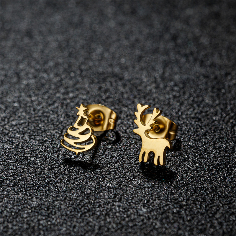 1 Pair Tiny Accessories for Cute Deer Women Earrings Classic Fashion Xmas Tree Stainless Steel Earring New Year