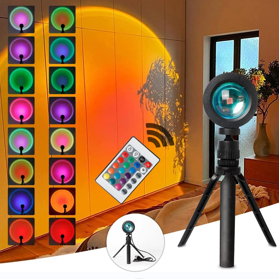 Creative shooting of sunset LED lights, sunset triangle lights, atmosphere rainbow projection lights