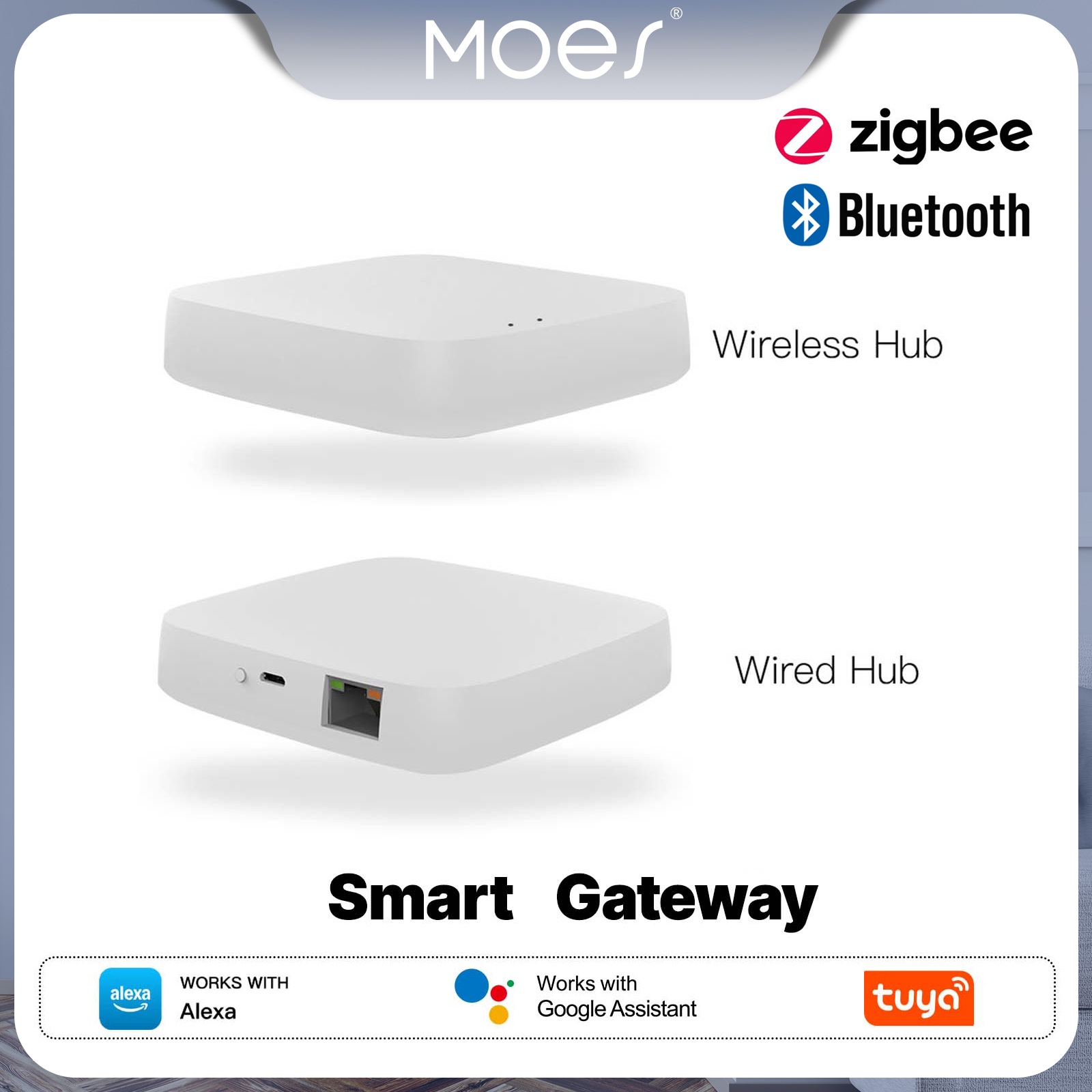 MOES Tuya Smart ZigBee Multi-mode Gateway Bluetooth Mesh Hub 38K IR Remote Controller 2in1 Voice Control For Alexa Home