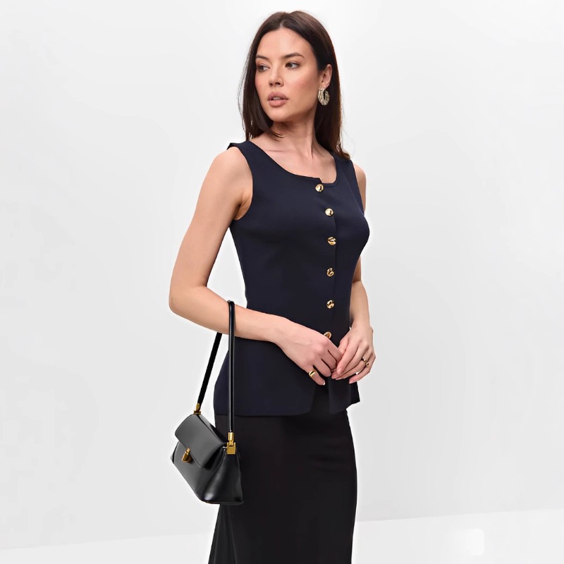 2026 Summer New Fashion Women's Tank Top Clothes Women's Fashion Gold Button Embellished Knit Undershirt Y2k Clothes