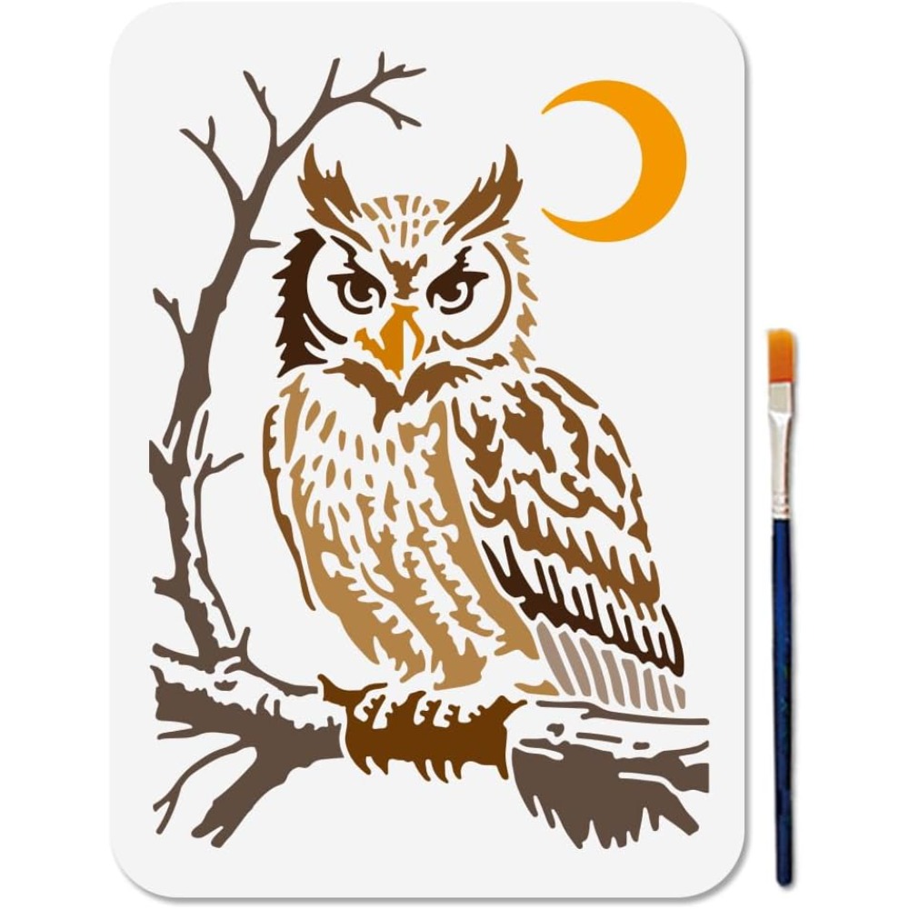 Owl Stencil Bang Owl Animal Stencils for Painting 11.7×8.3inch Reusable Moon Bird Stencil Crafts Drawing Templates with Paint