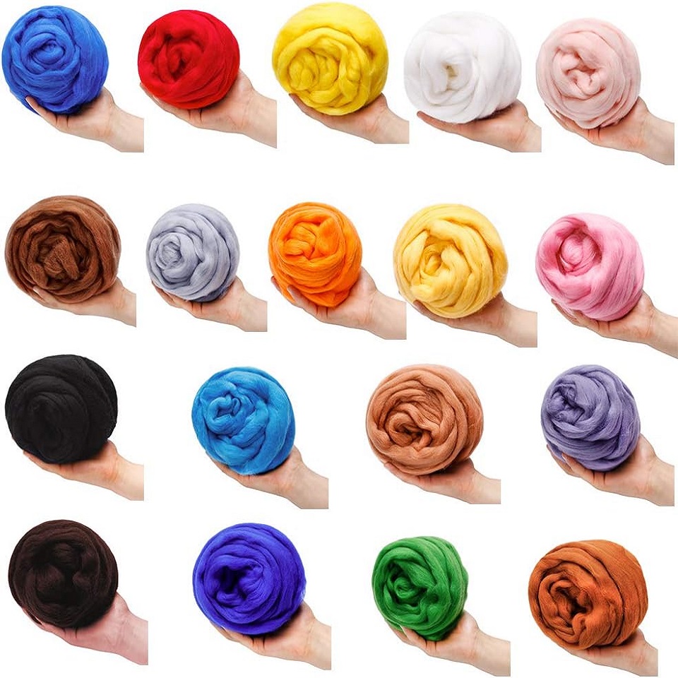 IMAZY 3.53oz/100g Spinning Wool Roving Yarn Felting Supplies Pure Wool Chunky Yarn for Needle Wet Hand Felting Felt Tool
