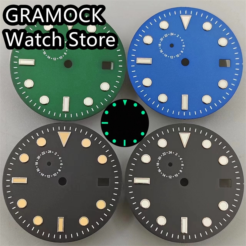 GRAMOCK 29mm Quartz Watch Dial Black White Blue Grey Dial Green Luminous Fit RONDA 515 Movement Quartz Watch parts