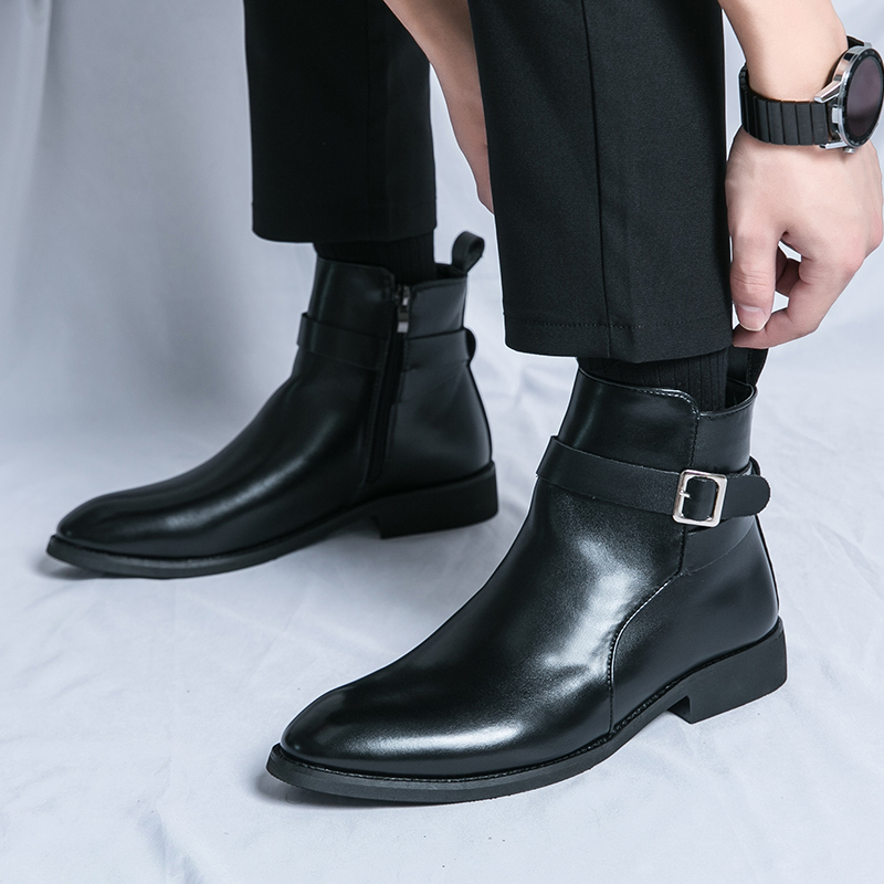 New Waterproof British Riding Boots Men's Fashionable Ankle Boots Casual and Versatile High-Top Leather Shoes Men's Trend