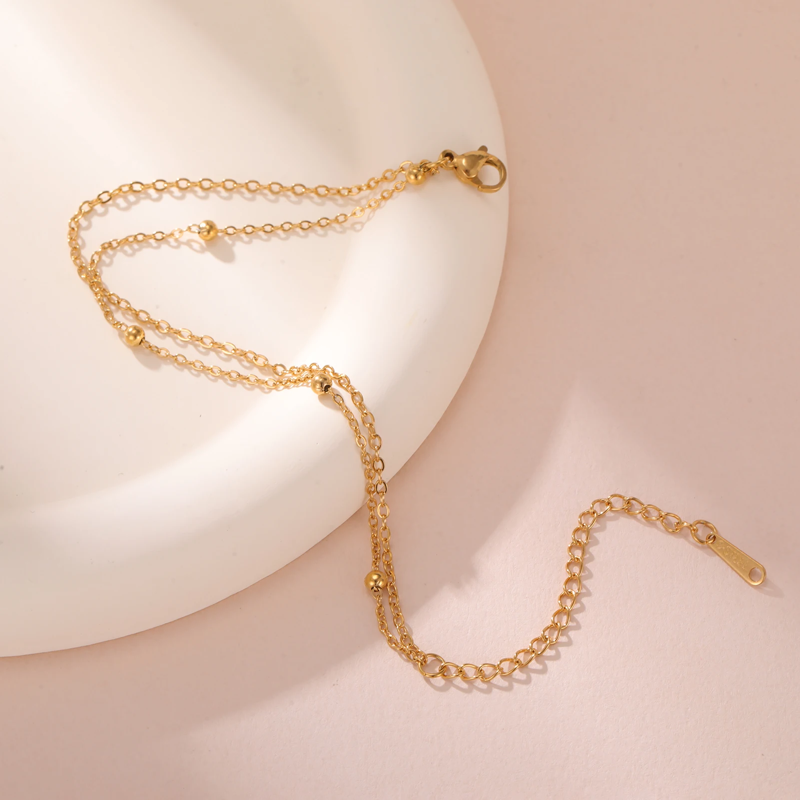 Skyrim Stainless Steel Gold Color Double Layer Beads Chain Bracelet Women Girls Adjustable Chain Minimalist Jewelry Wholesale