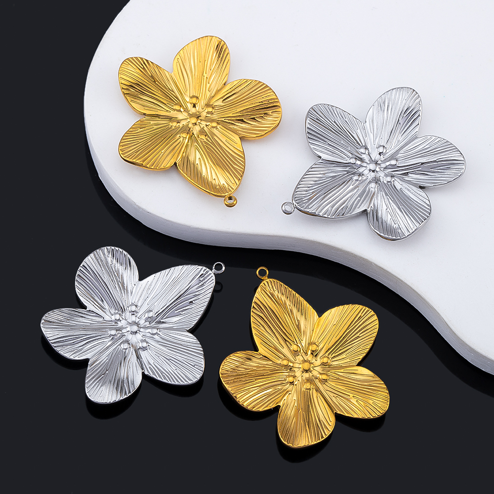 2pcs 31mm Gold Color Stainless Steel Flower Charms Big Pendant For DIY Earrings Necklace Jewellery Accessories