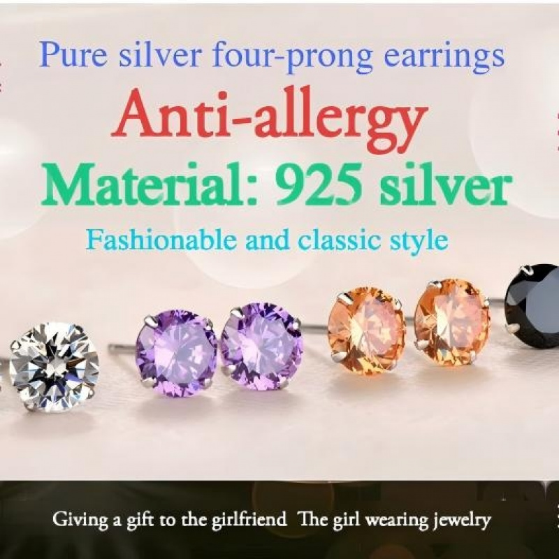 100% genuine 925 silver jewelry - fashionable, cute, small, transparent crystal CZ embellished earrings - perfect for girls