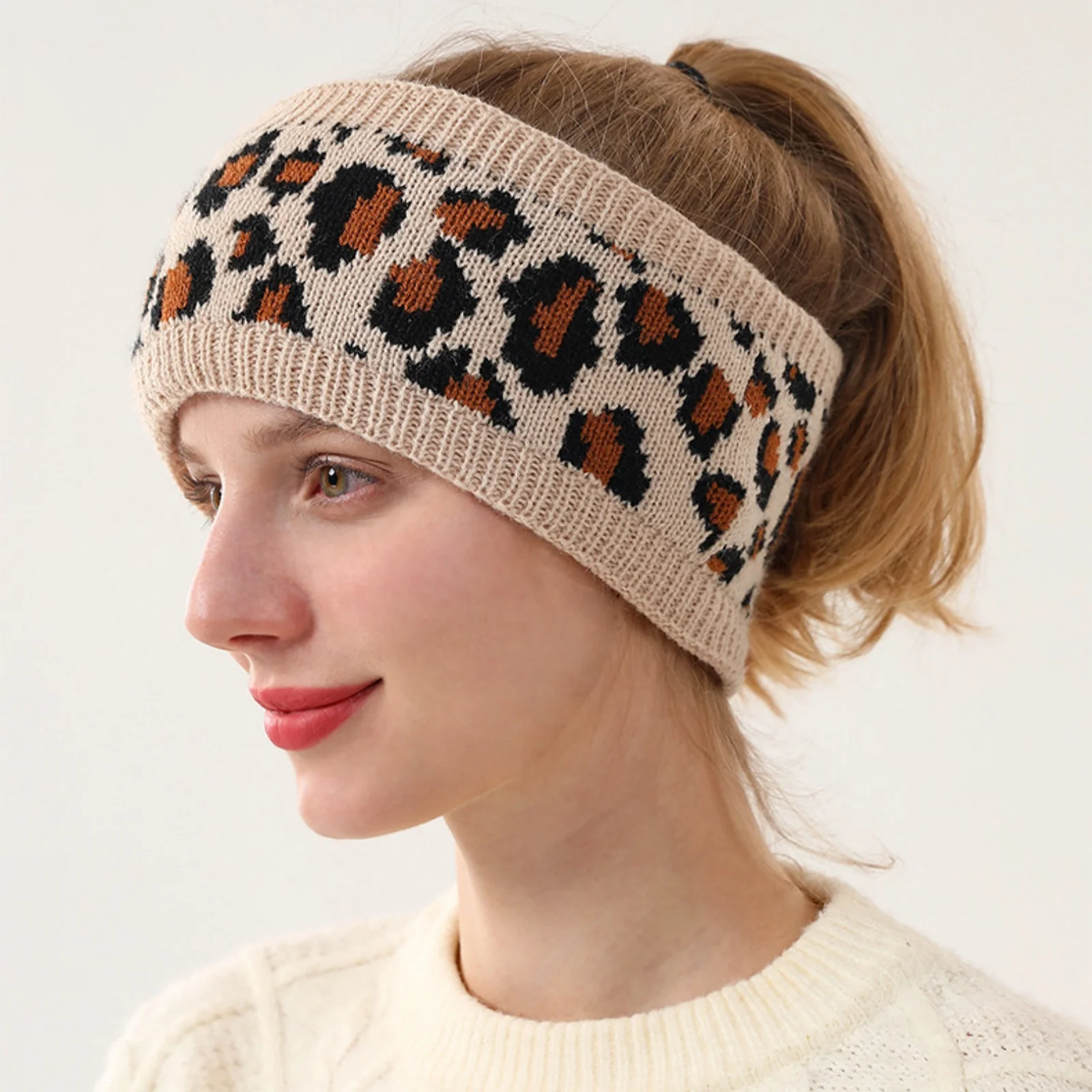 1PC Leopard Print Knit Headbands Fashion Hair Bands Warm Winter Hair Accessories For Women Trendy Animal Print Headwear