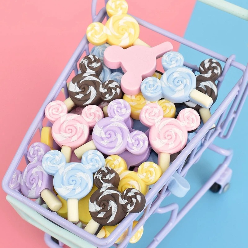 10Pcs Kawaii Mouse Head Lollipop Flat Back Resin Cabochon Scrapbooking Hair Bow Center Embellishments DIY Accessories