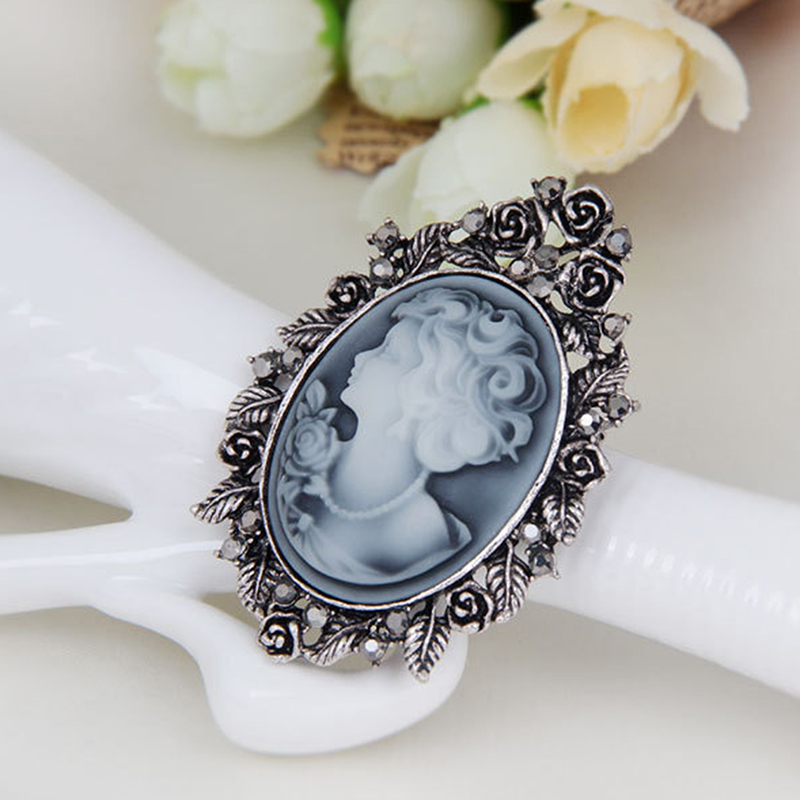 1PC Vintage Cameo Victorian Style Crystal Women Pendant Brooch Pin Wedding Party Jewelry