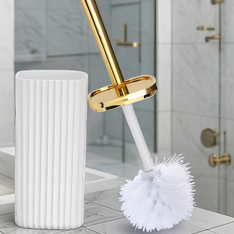 Professional Heavy-Duty 360° Rotating Toilet Brush Set with Adjustable Height Handle, Corrosion-Resistant Compact Stand