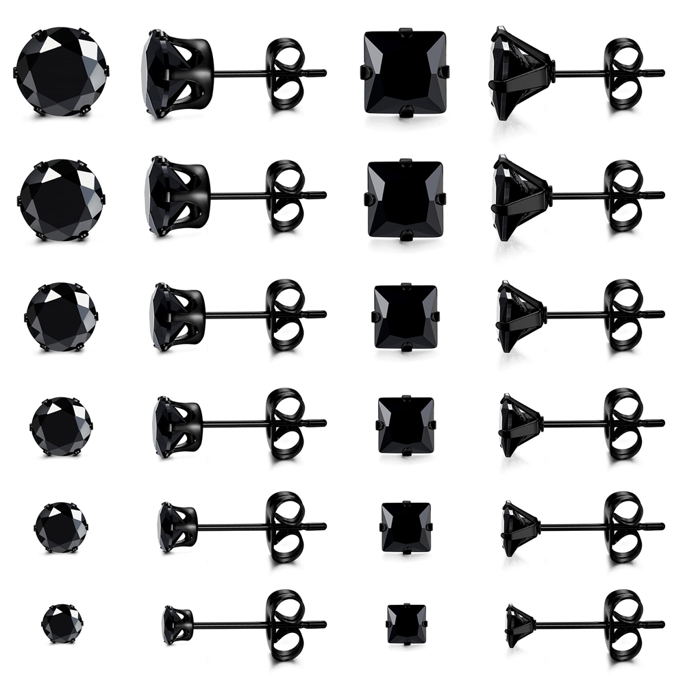 1/6 Pairs Of Round Earrings Set Punk Fashion Stainless Steel Hypoallergenic Matte Matte Black 3mm-8mm For Men Women