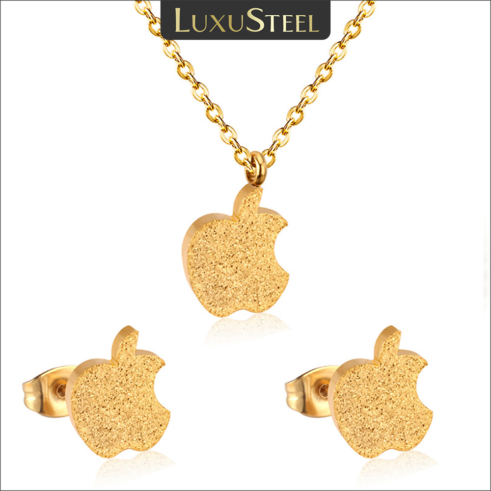 LUXUSTEEL Bridal Necklace Set Gold Color Shape Pendant Necklace Cute Earrings Brinco Party Stainless Steel Kid Jewelry Set