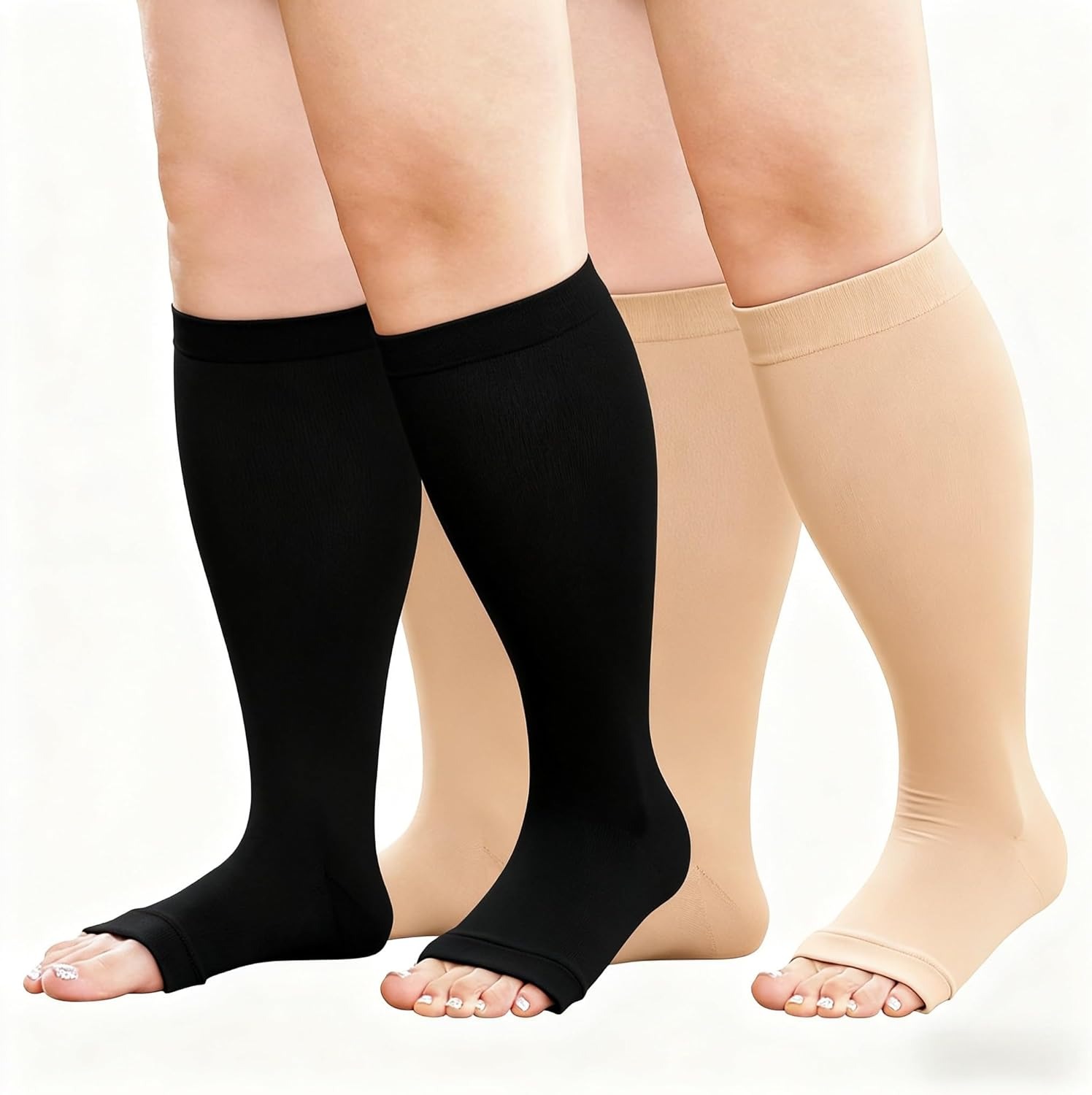 1Pair Plus Size Compression Socks for Women and Men Wide Calf 20-30mmhg Extra Large Knee High Support for Circulation