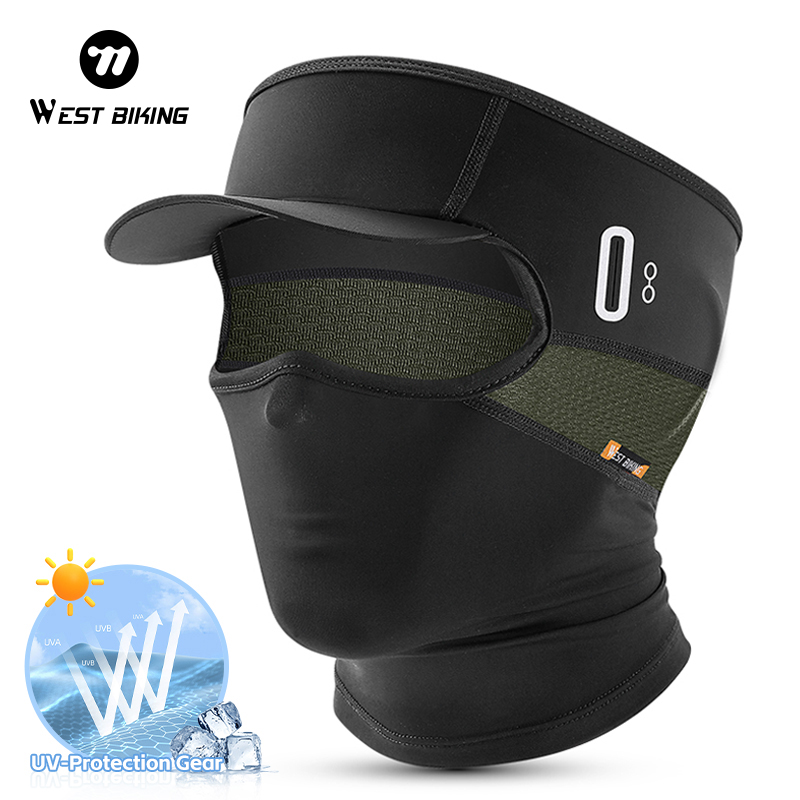WEST BIKING Ice Silk Headgear UV400 Anti-UV Breathable Cycling Mask with Sun Visor & Glasses Holes 3-in-1 HelmetLiner for Riding