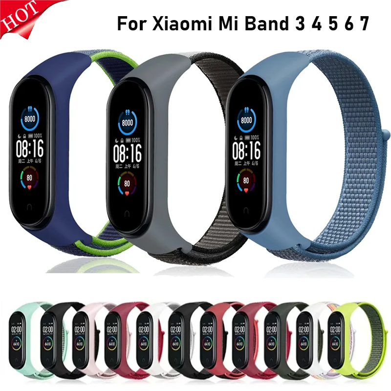 Nylon Watch Strap for Mi Band 7 6 5 4 3 Replacement Wristband Compatible with Band 5 Breathable Bracelet