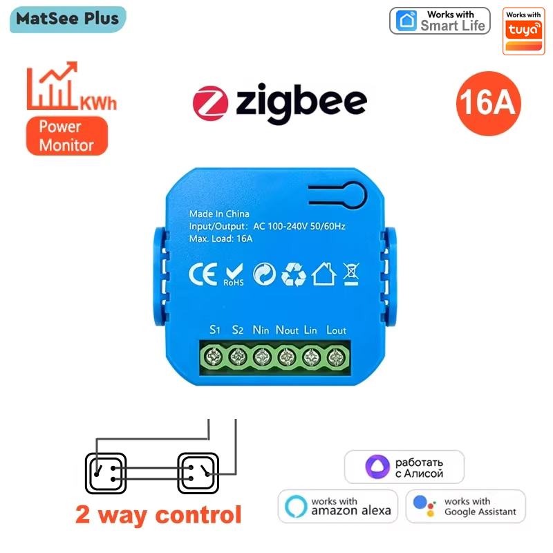 RiooCubee Tuya Smart Life 16A ZigBee Light Switch Relay Module Two-Way Control Timer Work with Home Alexa lightify