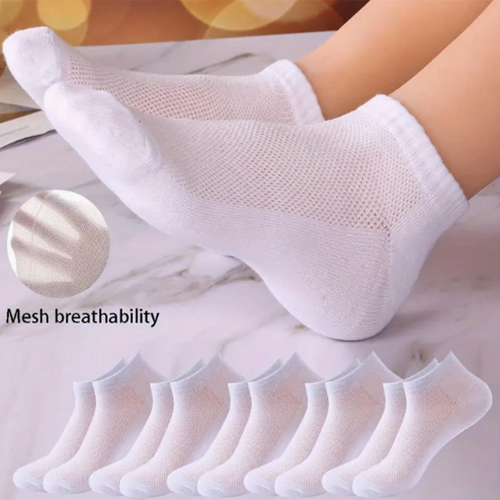 5 Pairs Men Ankle Sports Socks Summer Black White Mesh Breathable Low Cut Socks No Show Soft Athletic Casual Short Socks