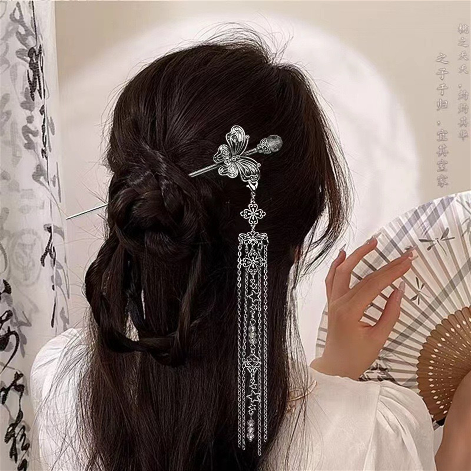 Light Luxury Jewelry Hairpin Neo Chinese Style Butterfly Pearl Tassel Hair Stick Exquisite Metal Hair Pins Girls Hair Accessory