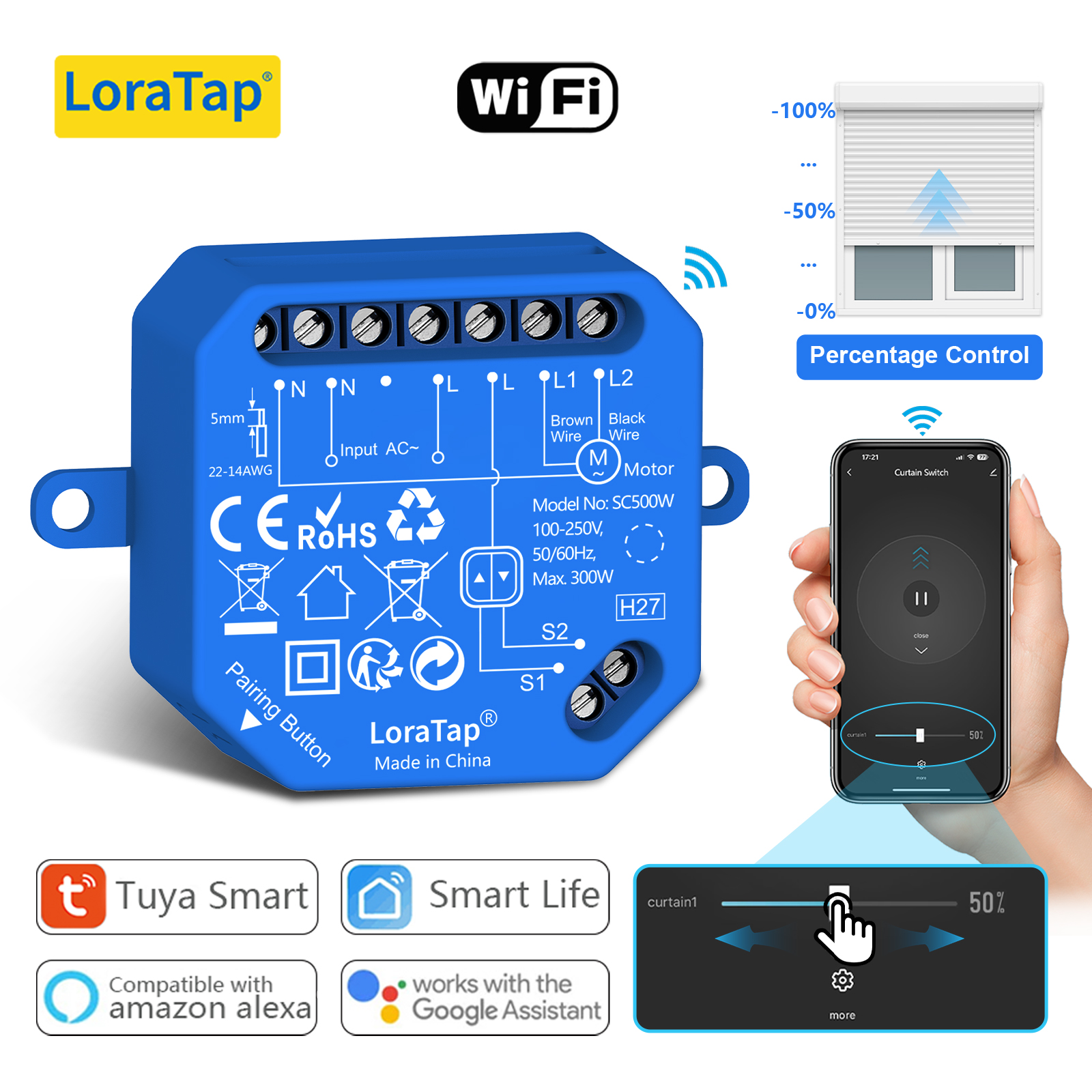 LoraTap ZigBee 3.0 Curtain Blinds Switch Module Tuya Smart Life App Remote Voice Control by Alexa Assistant