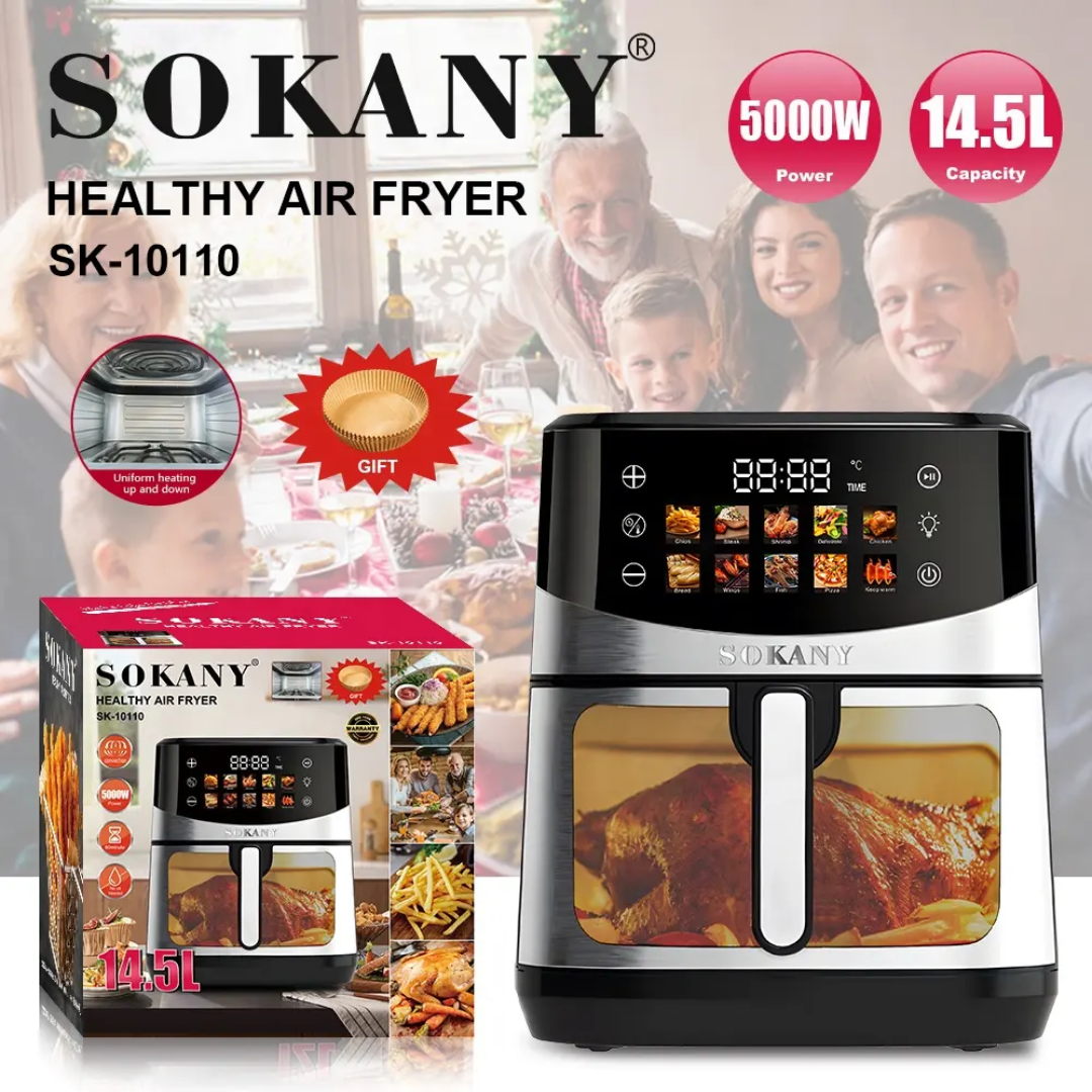 Sokany Double Heater Stainless Steel Digital Smart Air Fryer 14.5 Litre Extra Large Size Air Fryer (SK-10110)