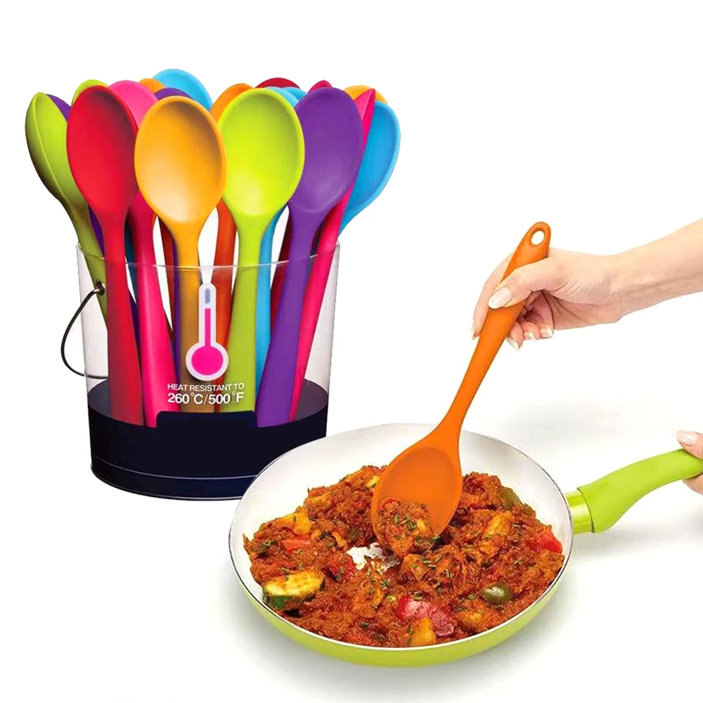 1PC Soft Silicone Spoon Stirring Long Handle Tableware Cooking Utensils Ladle Kitchen Accessories