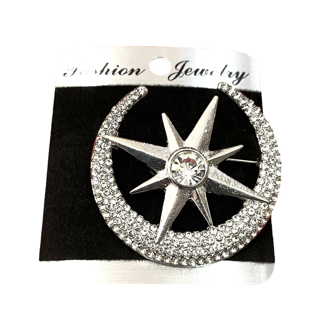 Middle Star New Moon Design American Diamond Brooch/Pin For Saree And Coat-1 Pcs