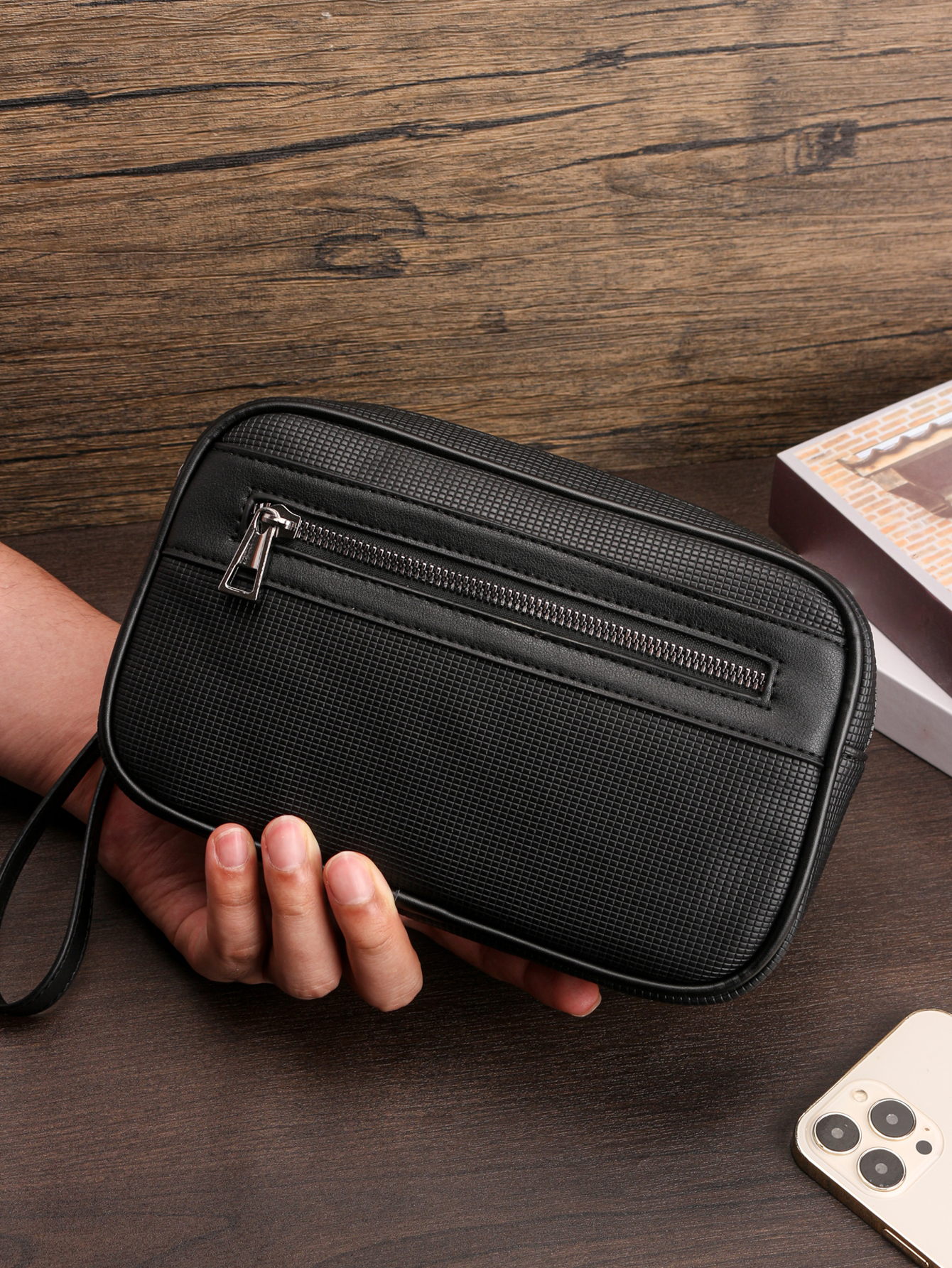 Retro Commuter Clutch Bag Fashion Business Portable Large Capacity Multifunctional Travel Tote Handbag Cell Phone Bag