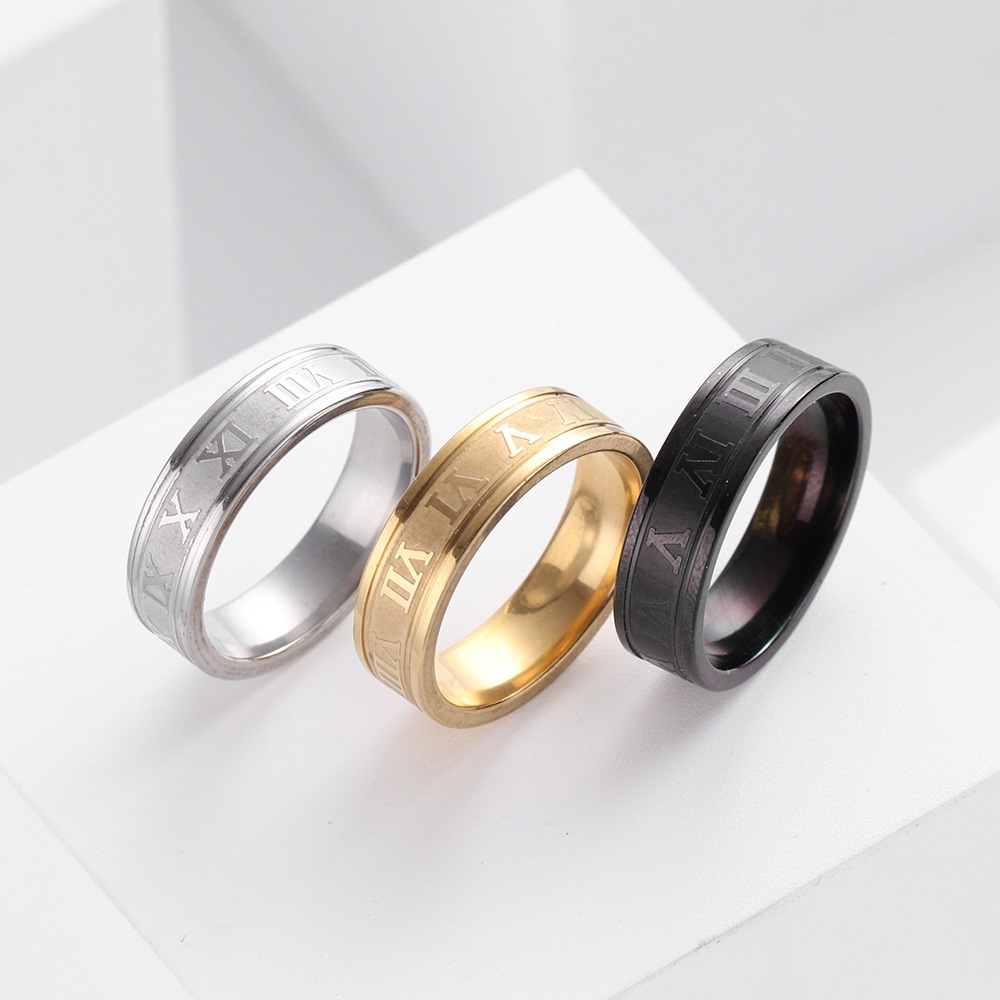 2024 Vintage Roman Numerals Men Rings Temperament Fashion 6MM Width Stainless Steel Rings For Men Jewelry