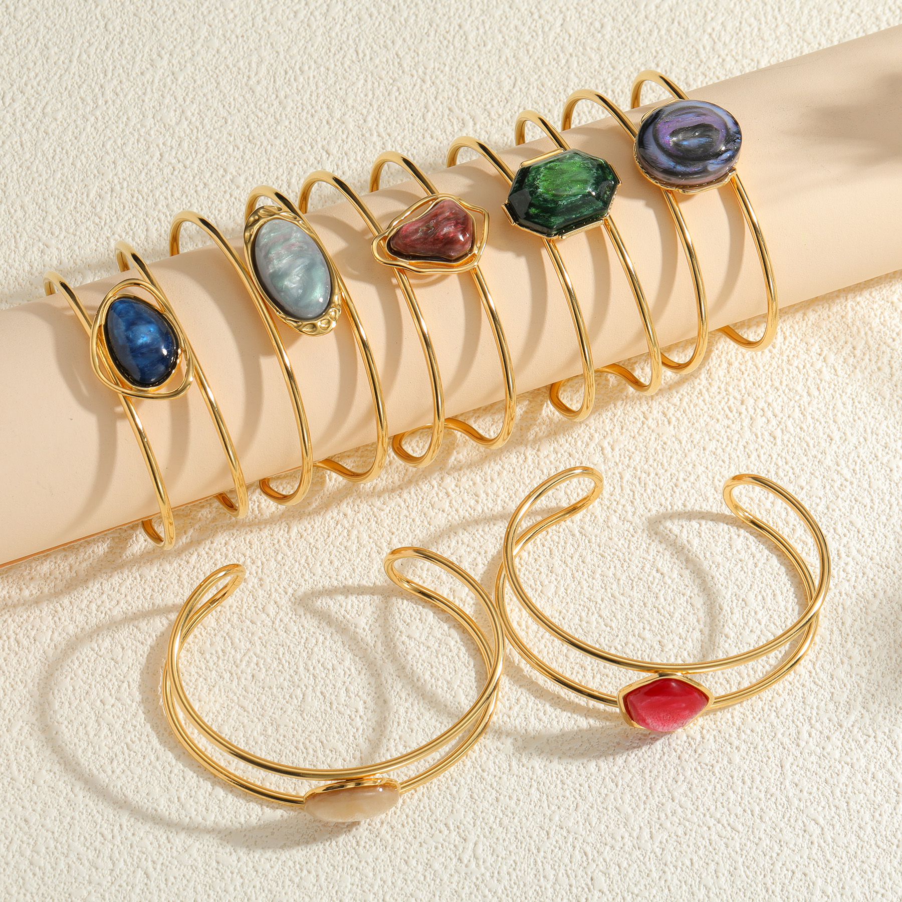 Kissmoon Multiple Styles Irregular Geometric Stones Cuff Stainless Steel Gold color Bracelet for Women Trendy Jewelry Party