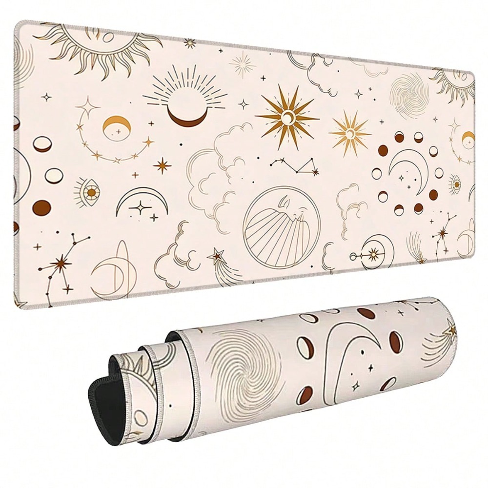 Sun Moon Stars White Large Mouse Pad | Non-Slip Desk Mat for Friend Family School Office