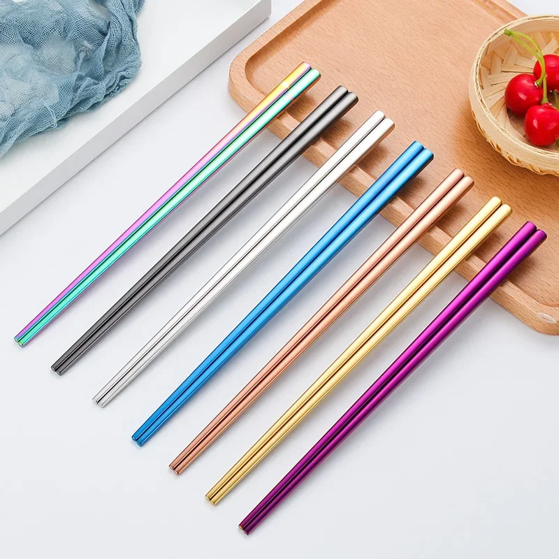 5 Pairs Stainless Steel Chopsticks Reusable Portable Food Sticks Korean Metal Chopsticks Kitchen Accessories Dishwasher Safe