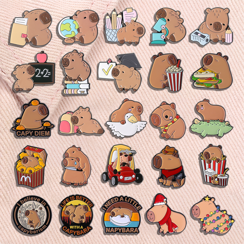 Cartoon Capybara Collection Enamel Pin Creative Cute Hippopotamus Hippo Brooches Lapel Badge Animal Jewelry For Friends