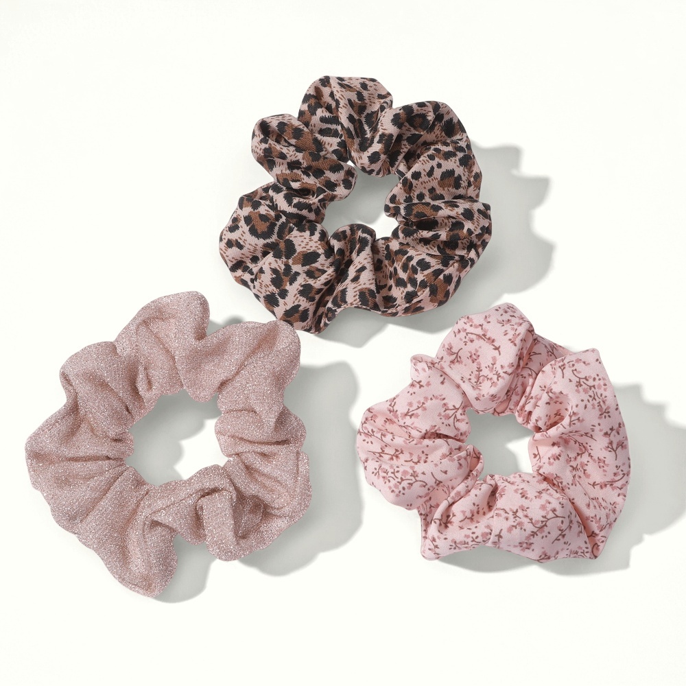 3pcs/lot Brown Beige Scrunchies for Hair Elastic Scrunchy Shinny Women Large Mix Leopard Chiffon Fabric Fashion Cute Headwear