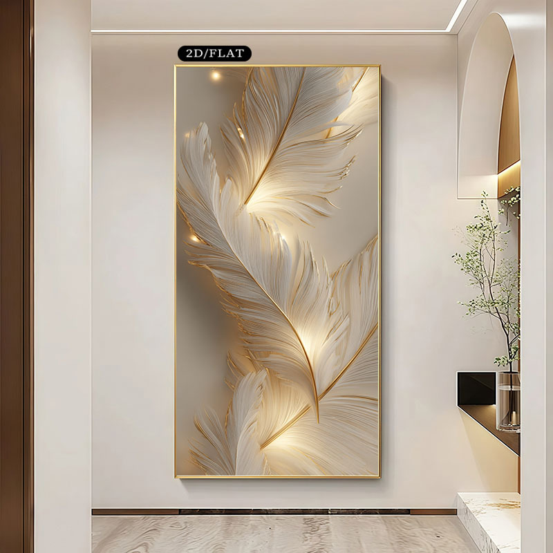 2D/Flat 1pc Extra Modern Golden Feather Canvas Artwork, Unframed Wall Art Painting for Living Room, Office & Bedroom Decortions