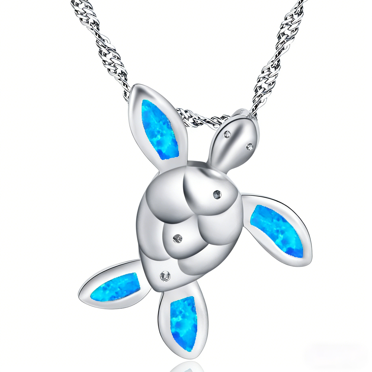 White K Plated Cross Pendant Necklace,Inlaid with Multiple Blue Opals,Modern Minimalist Adjustable Chain Jewelry for Women Men