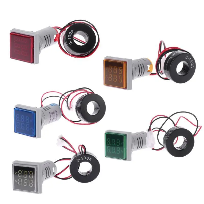 1pcs 22mm mini ature digital voltmeter ammeter square AC 20-500V 0-100A ampere voltage tester dual LED indicator light