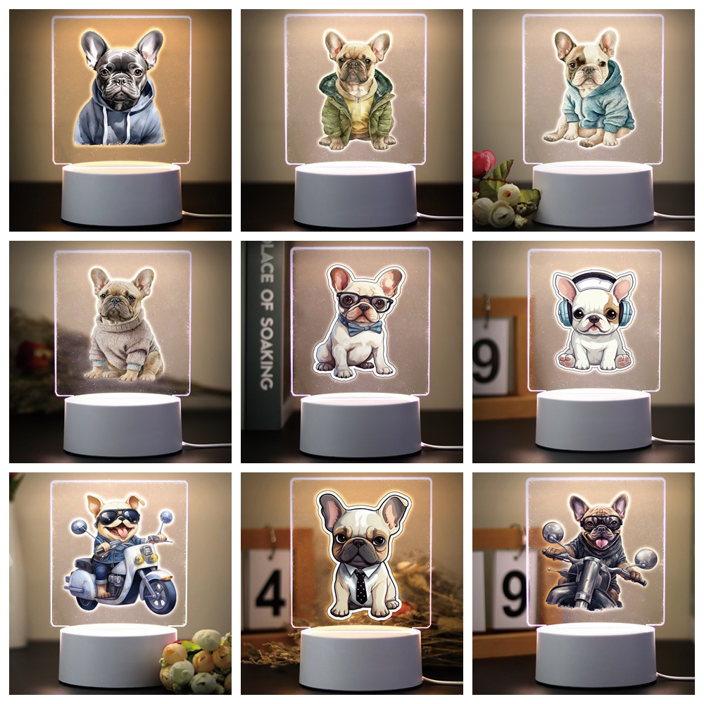French Bulldog Table Lamp Night Light 3D Illusion Lamp Bedside Rechargeable Night Lights Children's 3D Lamp